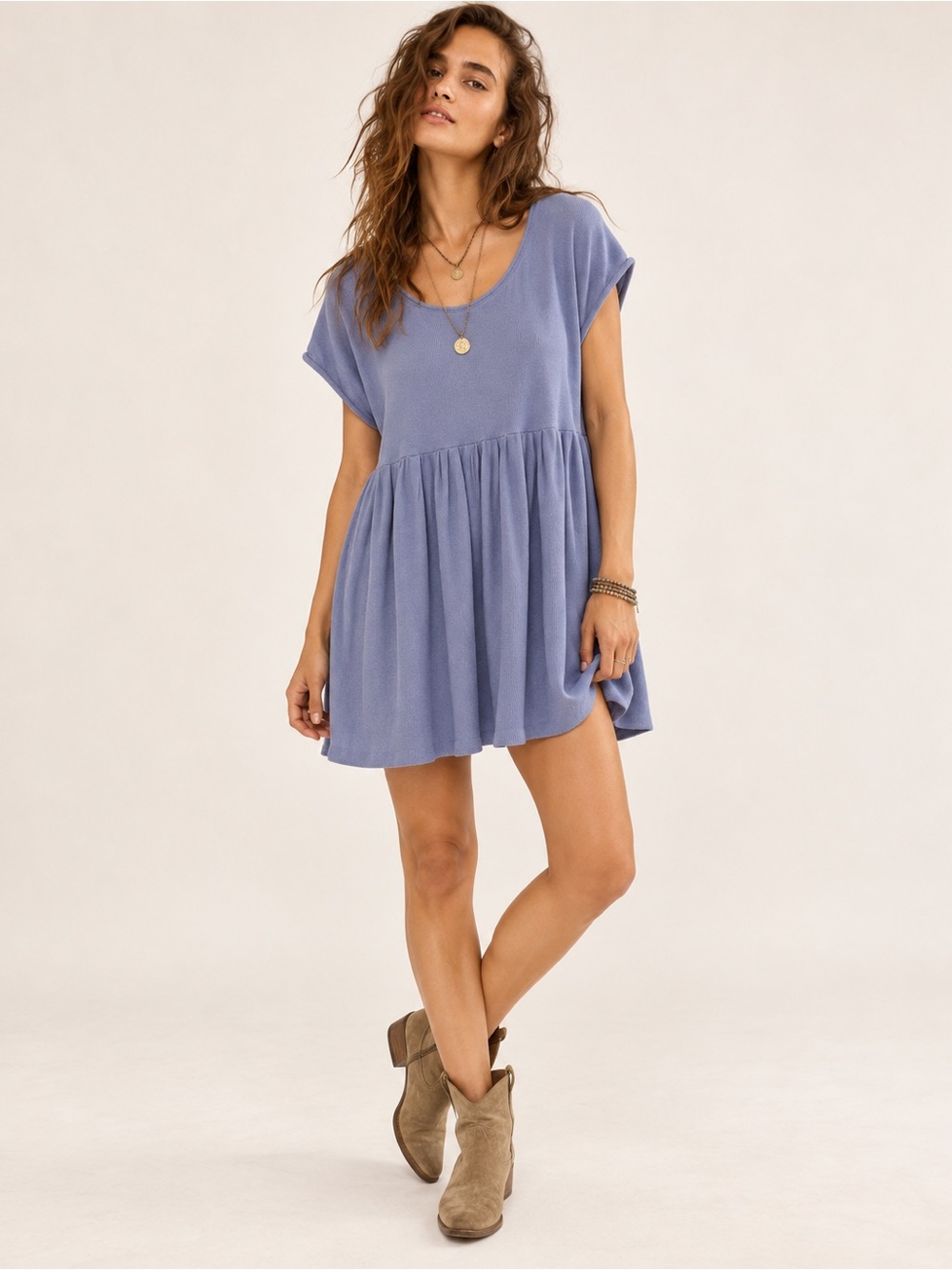 Urban Outfitters Dusty Blue Babydoll Mini Dress Oversized Knit Boho Casual